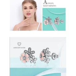 Pink Cherry Blossom Daisy Jewelry Set-Sterling Silver-Pretty in Pink