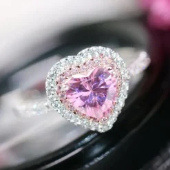 Pink CZ Heart Ring size 6 925 Sterling Silver
