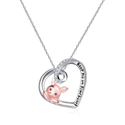 Pink Pig In Heart Necklace-Keep me in your heart Moissanite, Special Plating!