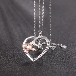 Pink Pig In Heart Necklace-Keep me in your heart Moissanite, Special Plating!