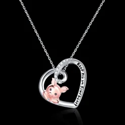 Pink Pig In Heart Necklace-Keep me in your heart Moissanite, Special Plating!