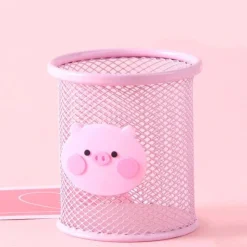 Pink Pig Pens & Wire Mesh Desk Accessory Pen Holder