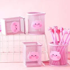 Pink Pig Pens & Wire Mesh Desk Accessory Pen Holder