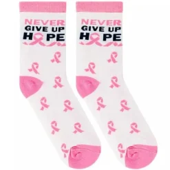 Pink Ribbon Socks - Never Give Up Hope Women's Sock Size 9-11