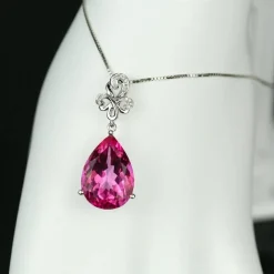 Pink Topaz, 14.25ctw Necklace with Diamonds in 18K Gold