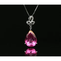 Pink Topaz, 14.25ctw Necklace with Diamonds in 18K Gold