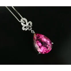 Pink Topaz, 14.25ctw Necklace with Diamonds in 18K Gold