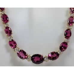 Pink Tourmaline and Diamond SET, 27.4ctw Necklace & 7.45ctw Earrings in 14K Gold, STUNNING!