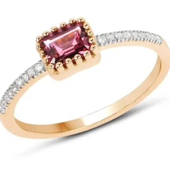 Pink Tourmaline and Diamond Ring 14K Yellow Gold Unique