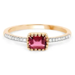 Pink Tourmaline and Diamond Ring 14K Yellow Gold Unique