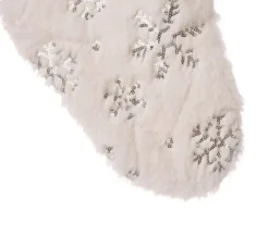 Plush Christmas Stocking Silver Embroidered Sequin Snowflakes Loop Hanger