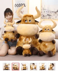 Plush Horned Brown Cow Toy Stuffed Cow*