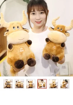 Plush Horned Brown Cow Toy Stuffed Cow*