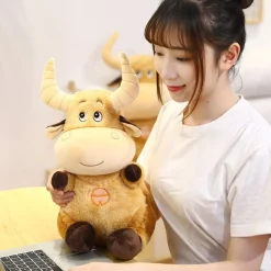 Plush Horned Brown Cow Toy Stuffed Cow*
