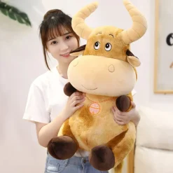 Plush Horned Brown Cow Toy Stuffed Cow*