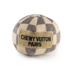 Plush Parody Pet Chew Toy Checker Chewy Vuiton Ball for Dogs Squeaker Inside