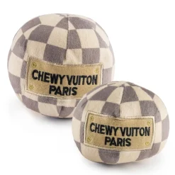 Plush Parody Pet Chew Toy Checker Chewy Vuiton Ball for Dogs Squeaker Inside