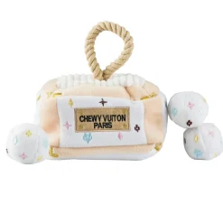 Plush Parody Pet Chew Toy White Chewy Vuiton Interactive Trunk for Dogs Fun Dog Toy