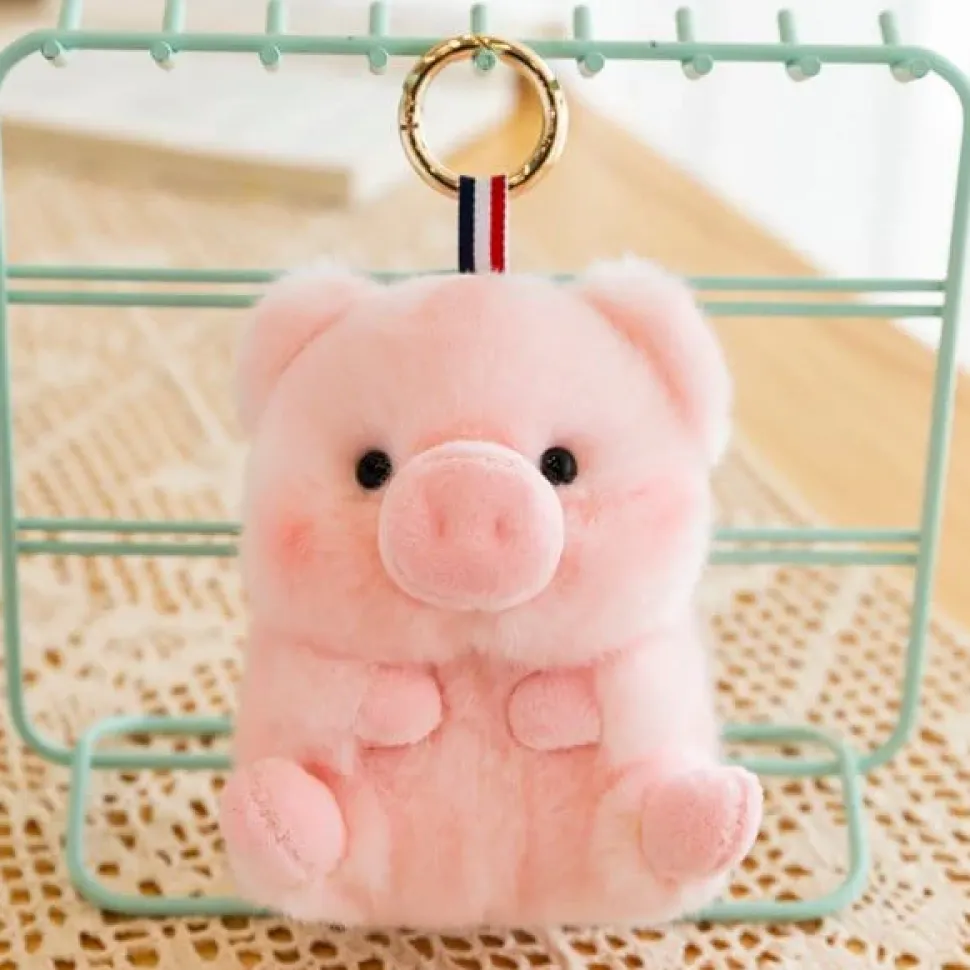 Plush Pig, Cow, Panda & Hamster Keychains Large 5.5" Stuffed Fat Animals