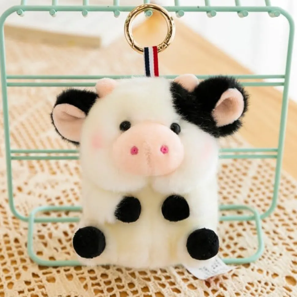 Plush Pig, Cow, Panda & Hamster Keychains Large 5.5" Stuffed Fat Animals