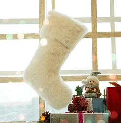 Plush with Snowflake Christmas Stocking Polyester Holiday Decor Imported