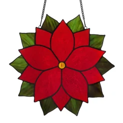 Pointsettia Stained Glass Holiday Decoration Beautiful Red Flower