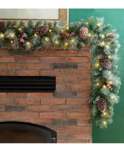 Pre-Lit Glittered Pine Cone Christmas Garland, with Warm LED Light