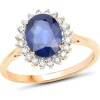 Princess Sapphire and Diamond Halo Ring 2.45ctw in 14K Yellow Gold