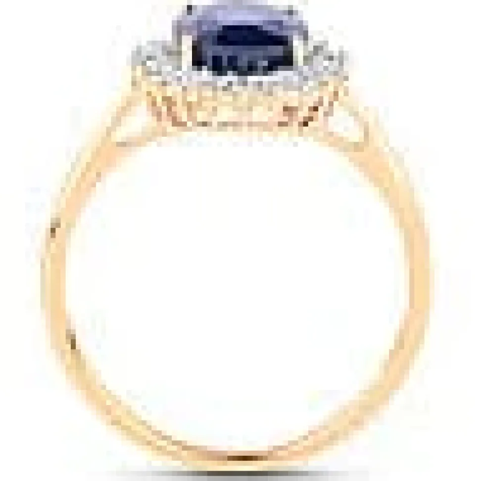 Princess Sapphire and Diamond Halo Ring 2.45ctw in 14K Yellow Gold
