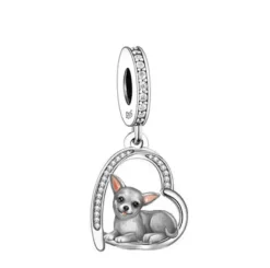 Puppies in Hearts Charms/Pendants Sterling Silver Fits Pandora Style Bracelets
