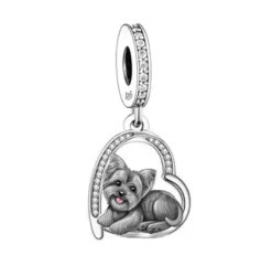 Puppies in Hearts Charms/Pendants Sterling Silver Fits Pandora Style Bracelets