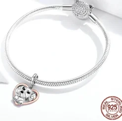 Puppies in Hearts Charms/Pendants Sterling Silver Fits Pandora Style Bracelets