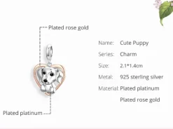 Puppies in Hearts Charms/Pendants Sterling Silver Fits Pandora Style Bracelets
