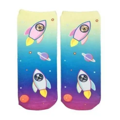 Puppy Astronaut Full Color Space Ship Blast Off Ankle Socks *
