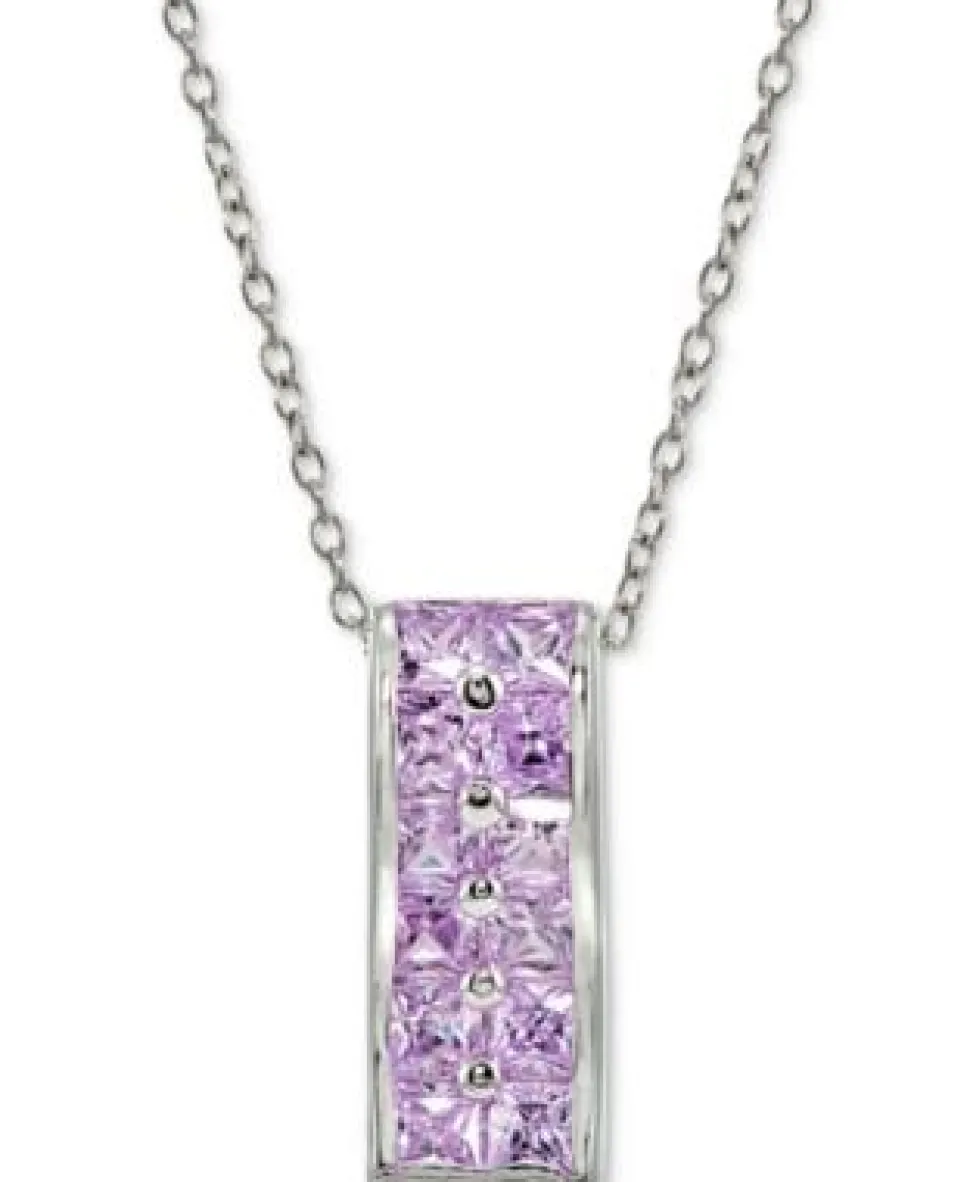 Purple CZ Bar Italian Sterling Silver Necklace by Giani Bernini