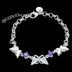 Purple CZ Butterfly Bracelets in Sterling Silver