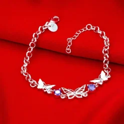 Purple CZ Butterfly Bracelets in Sterling Silver