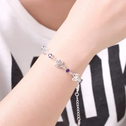 Purple CZ Butterfly Bracelets in Sterling Silver