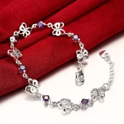 Purple CZ Butterfly Bracelets in Sterling Silver