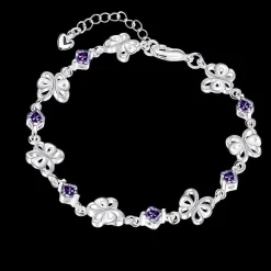 Purple CZ Butterfly Bracelets in Sterling Silver