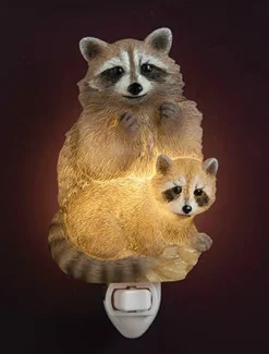 Raccoons Mom & Baby Night Light- Handpainted Realistic