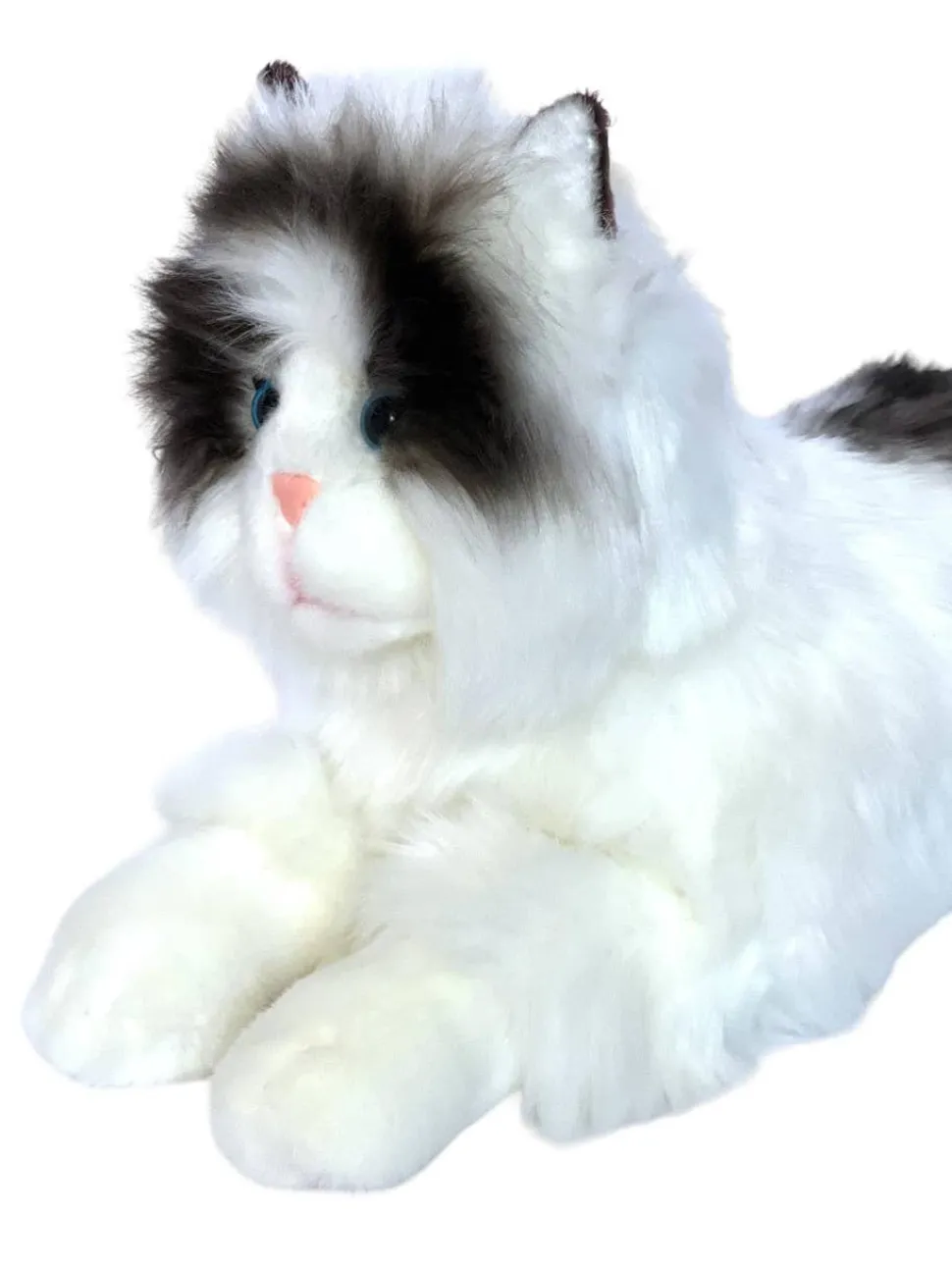 Ragdoll Cat Fluffy White & Black Kitten Stuffed Animal by Auswella 16" Plush