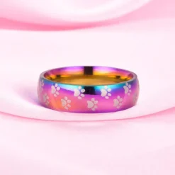 Rainbow Paw Rings, Very Cute! Little paws on the rings, Stainless Steel.