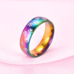 Rainbow Paw Rings, Very Cute! Little paws on the rings, Stainless Steel.