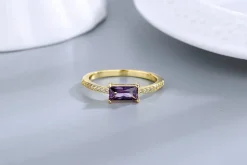 Rectangular Purple CZ Ring, Delicate and Feminine Sterling Silver