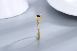 Rectangular Purple CZ Ring, Delicate and Feminine Sterling Silver