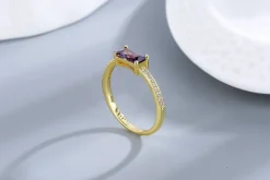 Rectangular Purple CZ Ring, Delicate and Feminine Sterling Silver