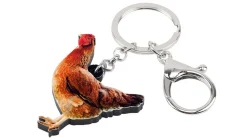 Red Hen Chicken Acrylic Keychain and Earrings Realistic Fun!