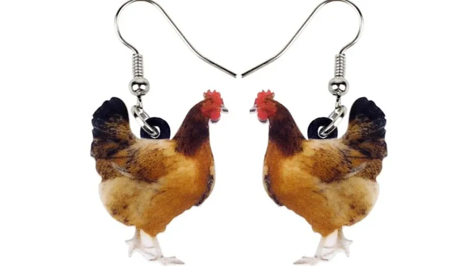 Red Hen Chicken Acrylic Keychain and Earrings Realistic Fun!