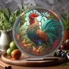 Rooster Tempered Glass Cutting & Serving Board Colorful Stained Glass Look